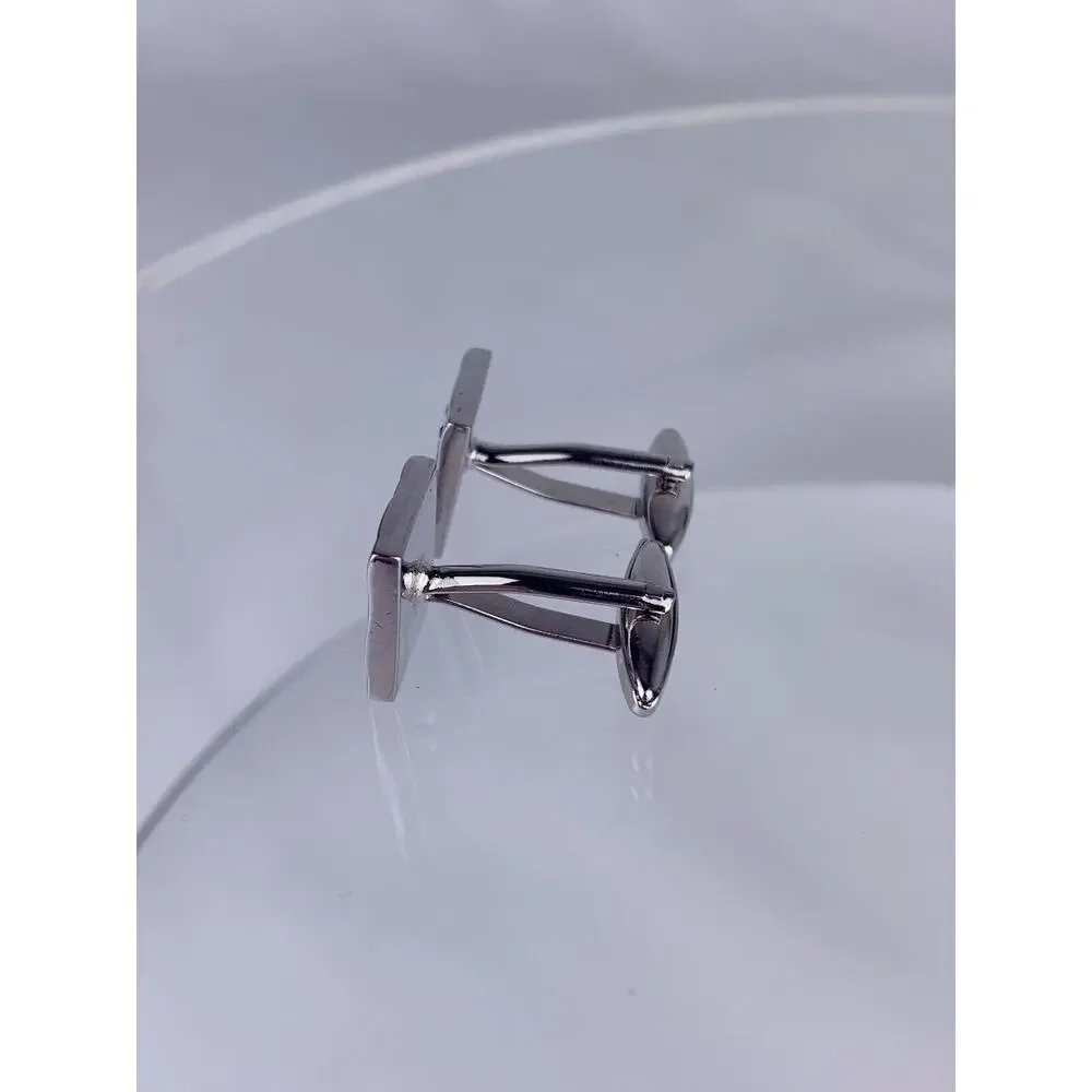 Blue Rhinestone Basket Weave Silver Tone Cufflinks Woven Modern Square VTG O1